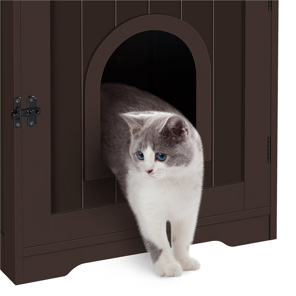 Topeakmart 2PCS Wood Cat Home and Litter Box， Espresso