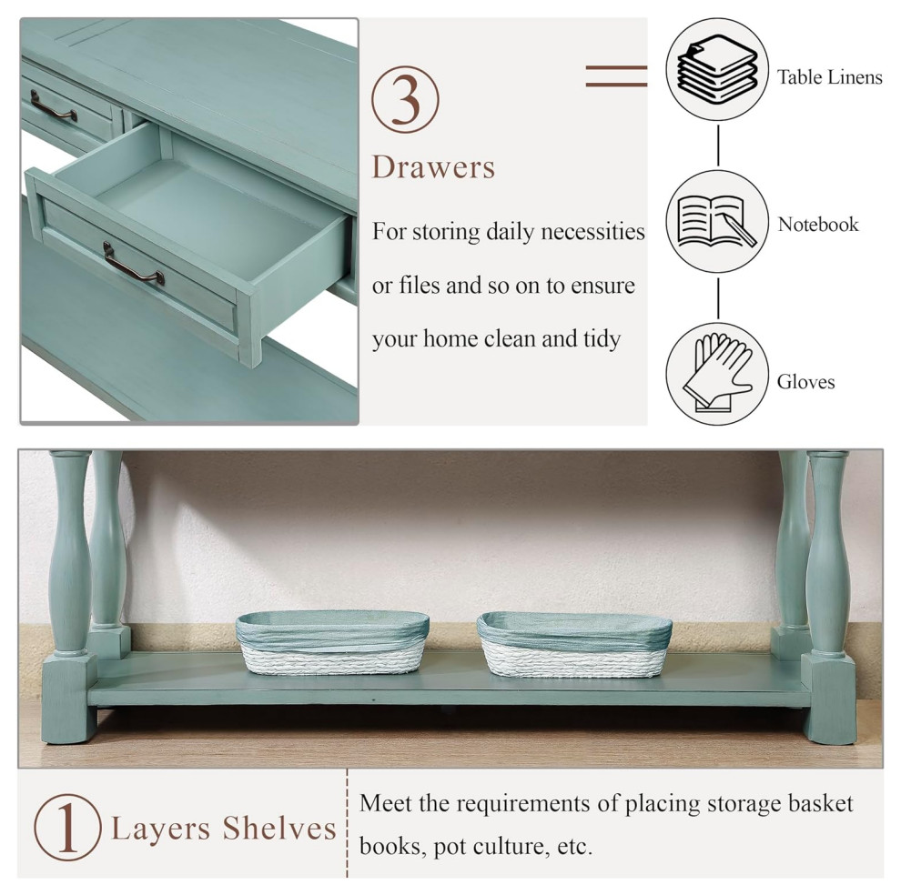 Retro Console Table  Carved Column Support With 3 Spacious Drawers   Midcentury   Console Tables   by Decor Love  Houzz