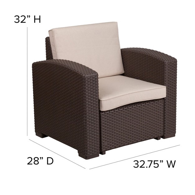 Flash Furniture Chocolate Brown Faux Rattan Chair With All weather Beige Cushion