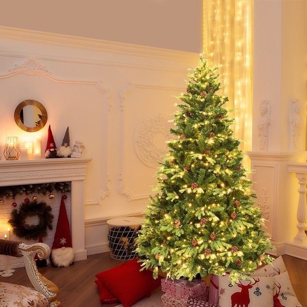 7 Feet Artificial Christmas Tree with LED Lights and Pine Cones