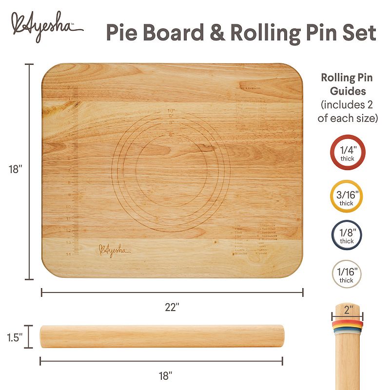 Ayesha Curry Pantryware Rolling Pin and Pie Board Set