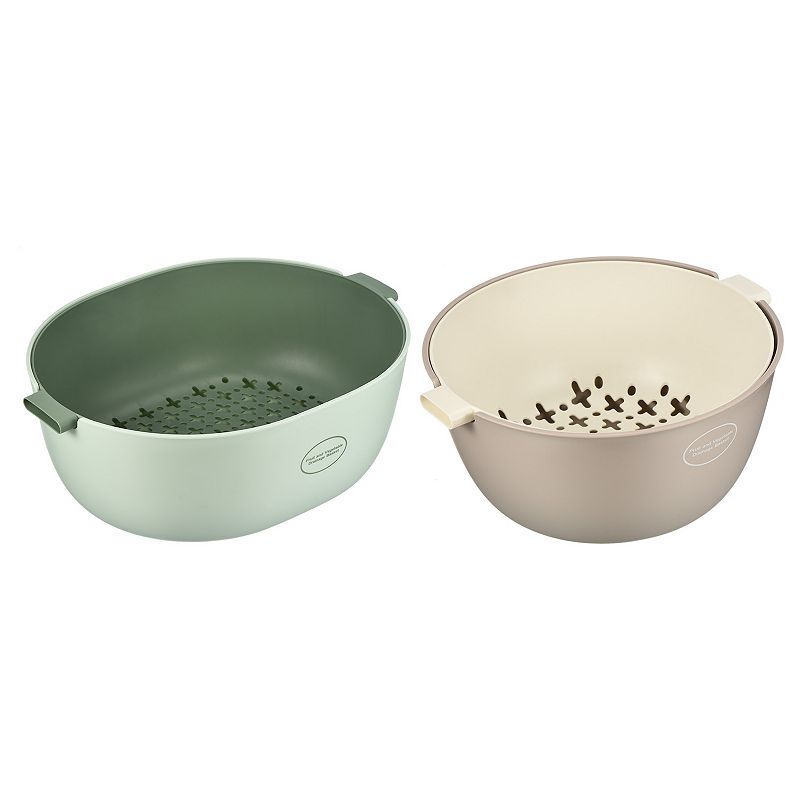 Kitchen Colander Bowl Set 2PCS， Plastic Washing Basket and Strainer