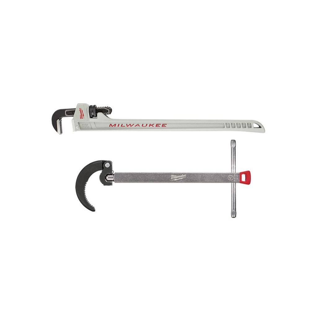 MW 10 in. Aluminum Pipe Wrench with Power Length Handle with 2.5 in. Basin Wrench (2-Piece) 48-22-7213-48-22-7002