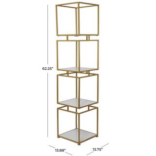 Litton Lane Metal Stationary Gold Cube Shelving Unit with 4 Marble Shelves 040244