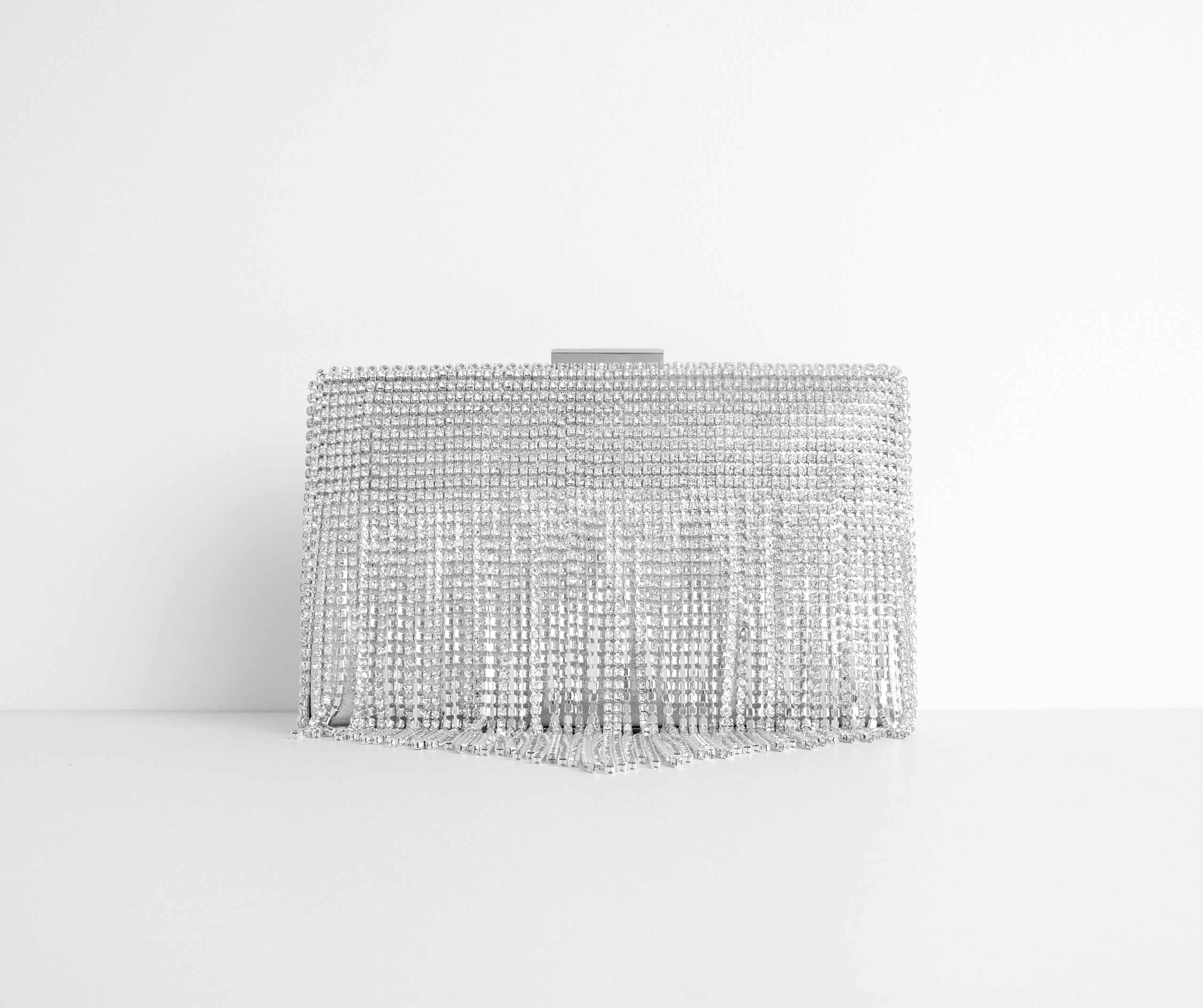 Ready In Rhinestones Fringe Clutch