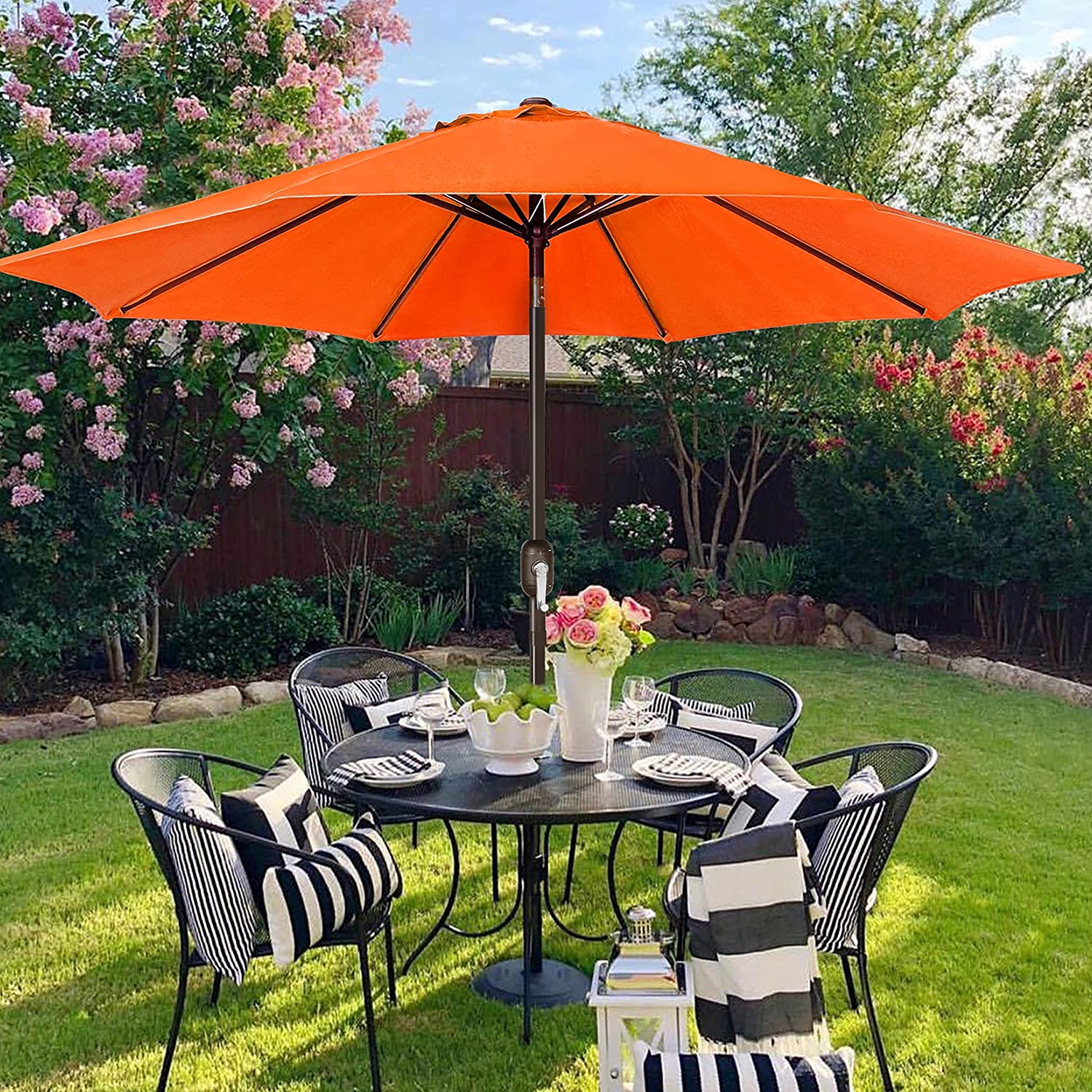 9' Outdoor Market Patio Umbrella with Push Button Tilt and Crank, 8 Ribs (Tan)