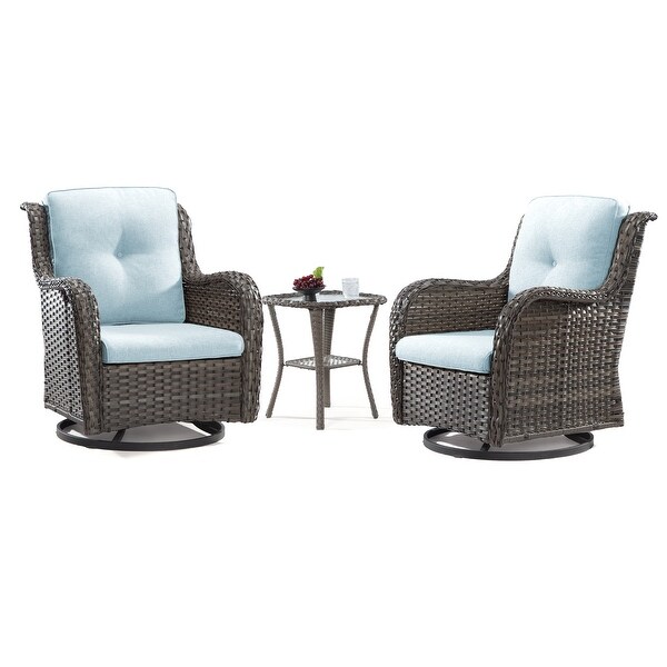 Cozywor 3Piece Wicker Patio Swivel Outdoor Rocking Chair Set