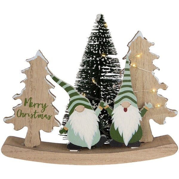 LED Lighted Gnomes and Merry Christmas with Trees Decoration