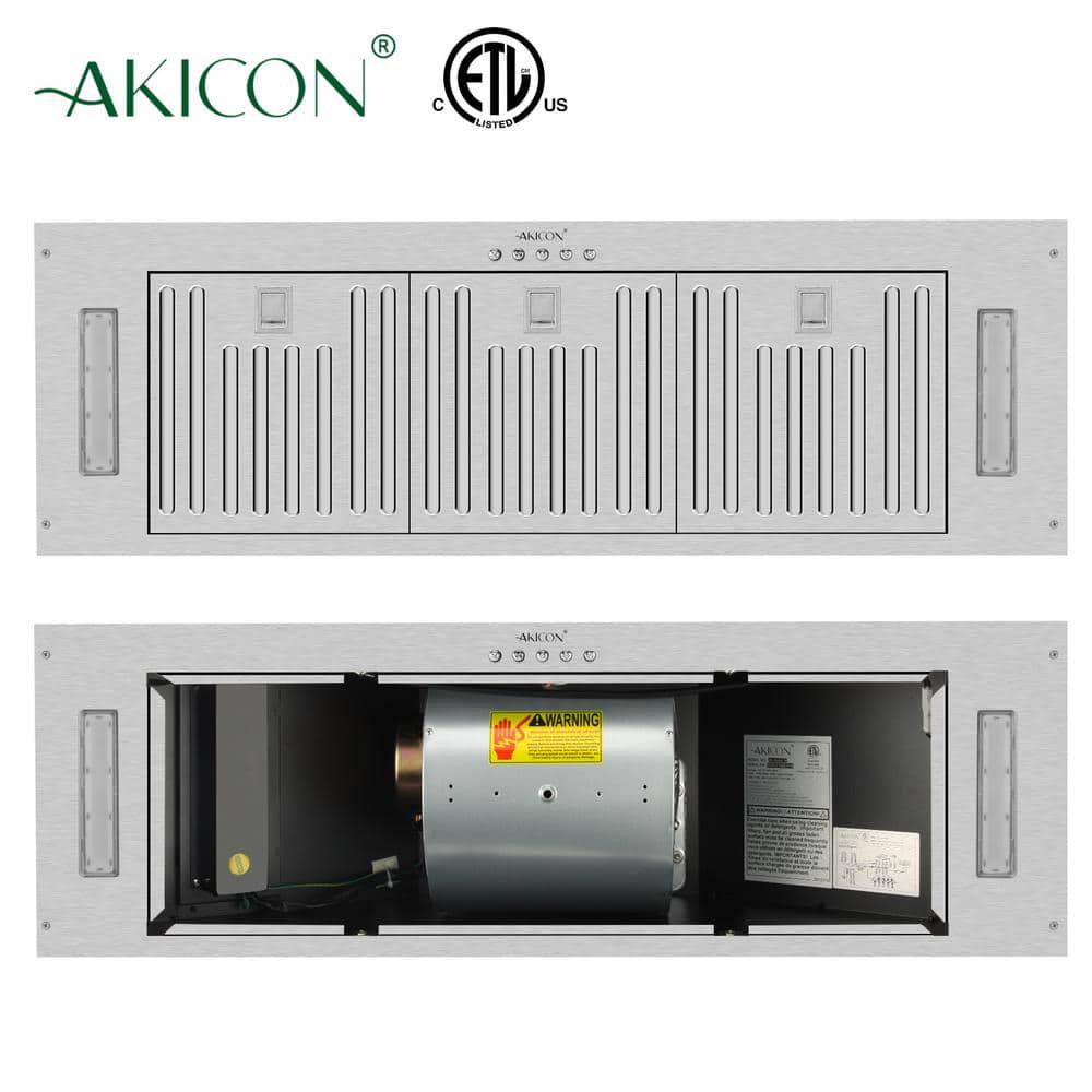 Akicon 36 in 3Speeds 600CFM Ducted InsertBuiltin Range Hood Ultra Quiet in Stainless Steel with Warm White Light