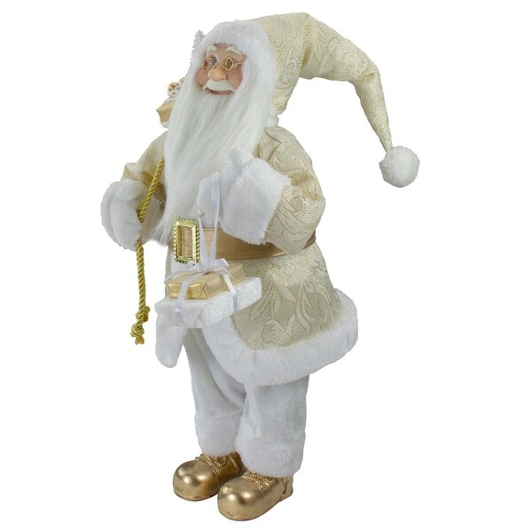 18 Gold and White Standing Santa Christmas Figure with Presents