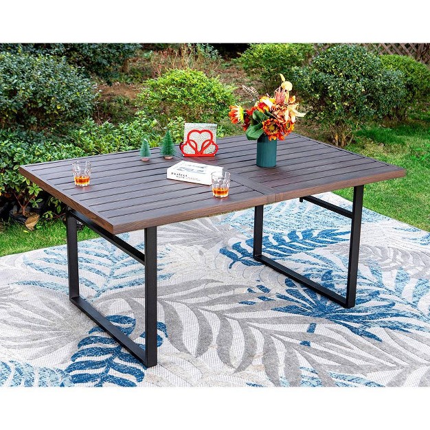 7pc Patio Dining Set With Faux Wood Rectangular Table With Umbrella Hole amp Folding Reclining Chairs Captiva Designs