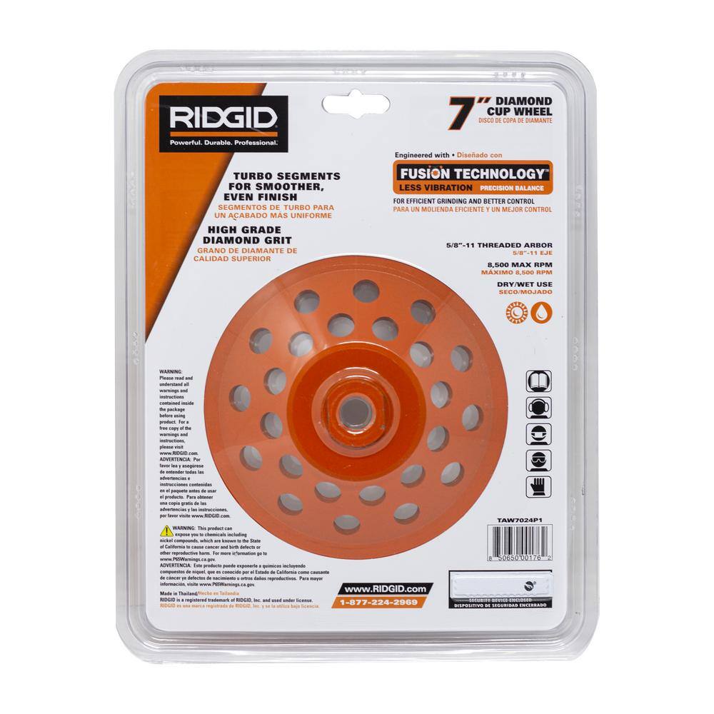 RIDGID 7 in. 24-Segment Turbo Cup Grinding Wheel Power Tool Accessory HD-TAW7024P1