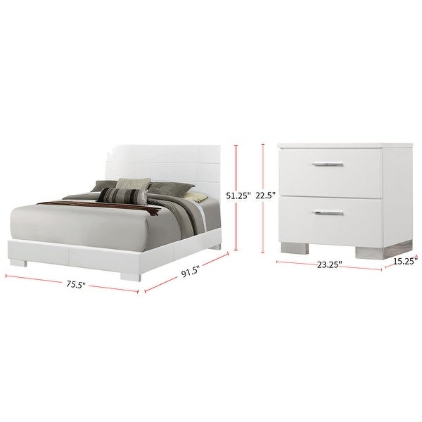 6 Piece PU Bedroom Set with Plank Headboard in Glossy White - - 36135711