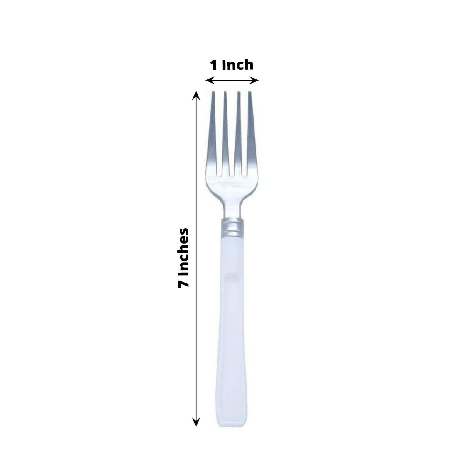 25 Pack Light Silver Heavy Duty Plastic Forks with White Handles, Disposable Utensils 7