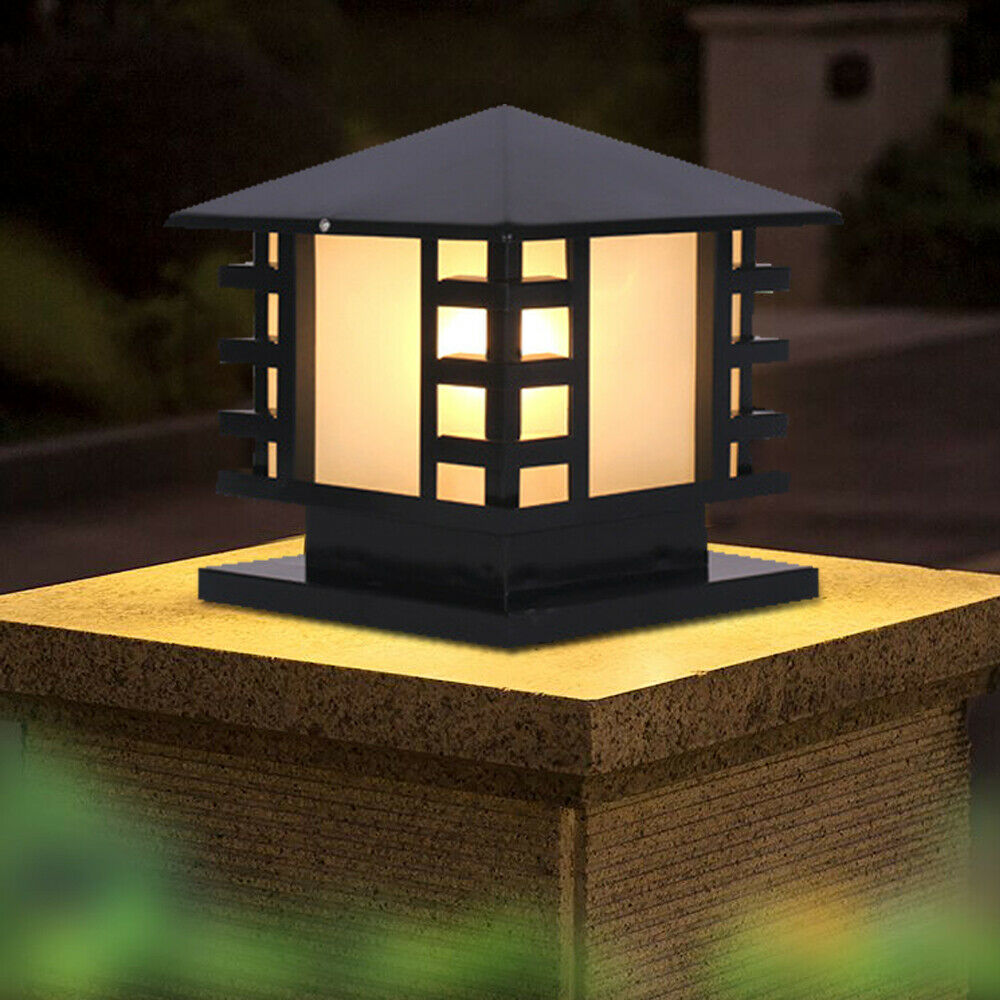 TFCFL Black Retro Pillar Light Lantern Garden Lighting Yard Gate Post Lamp Waterproof