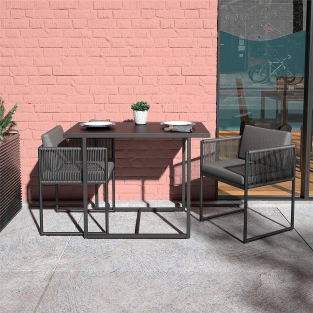 Cosco 3pc Outdoor Steel Modern Nesting Bistro Set With Resin Weave amp Fabric Cushions Dark Gray