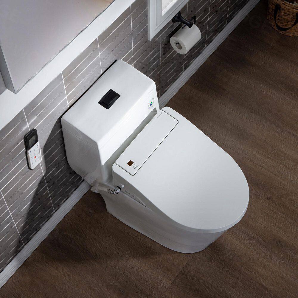 WOODBRIDGE One Piece 1.0GPF1.6 GPF Dual Flush Elongated Toilet in White with White Advance Smart Bidet Seat HT0066