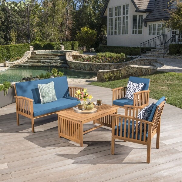 4 Piece Wood Sofa SetOutdoor Furniture with Cushions