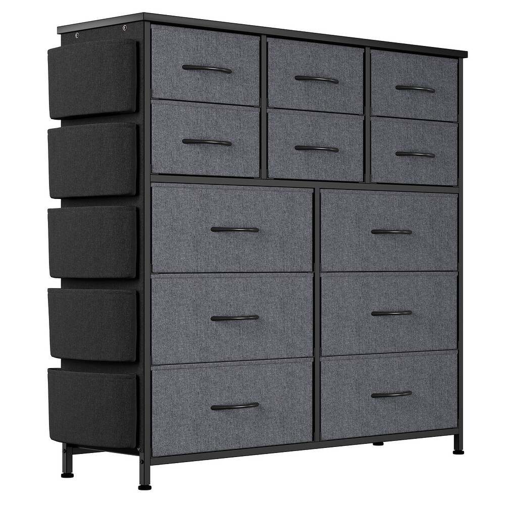 12 Drawer Dresser  Storage Organizer Unit with Fabric  Grey