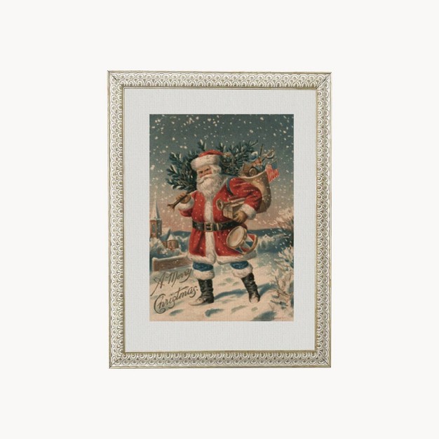 X 10 quot Vintage Santa White With Gold Frame Wall Canvas Petal Lane