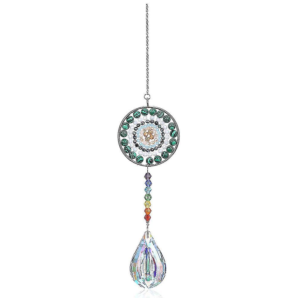 7 Chakra Crystal Suncatcher Round Crystals Bead Pendant Hanging，e