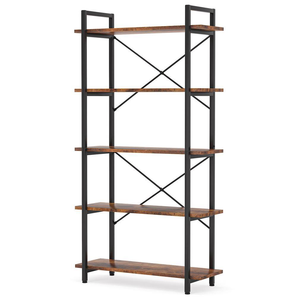 TRIBESIGNS WAY TO ORIGIN Clinz 63 in. Brown Wood 5-Tier Vintage Bookcase Extra Tall Bookshelf with Storage Shelves ZHD-U0029