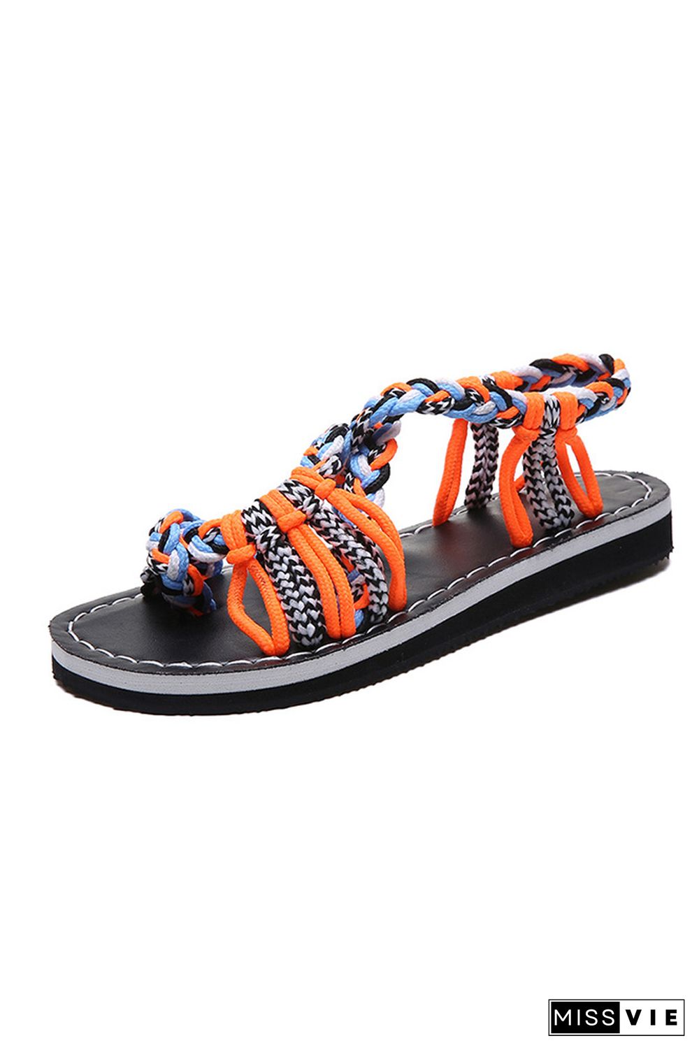 Colorful Rope Twist Knot Splicing Flat Sandals