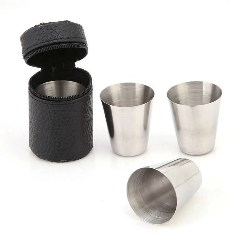 Stainless Steel Camping Cup Mug Outdoor Camping Hiking Folding Portable Tea Coffee Beer Cup With Black Bag Wide Mouth Cup