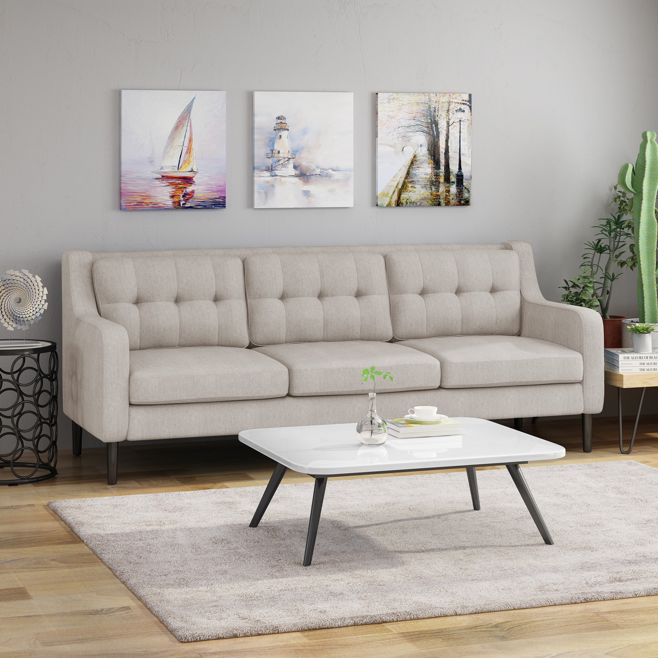 Daelynn Tufted Fabric 3 Seater Sofa