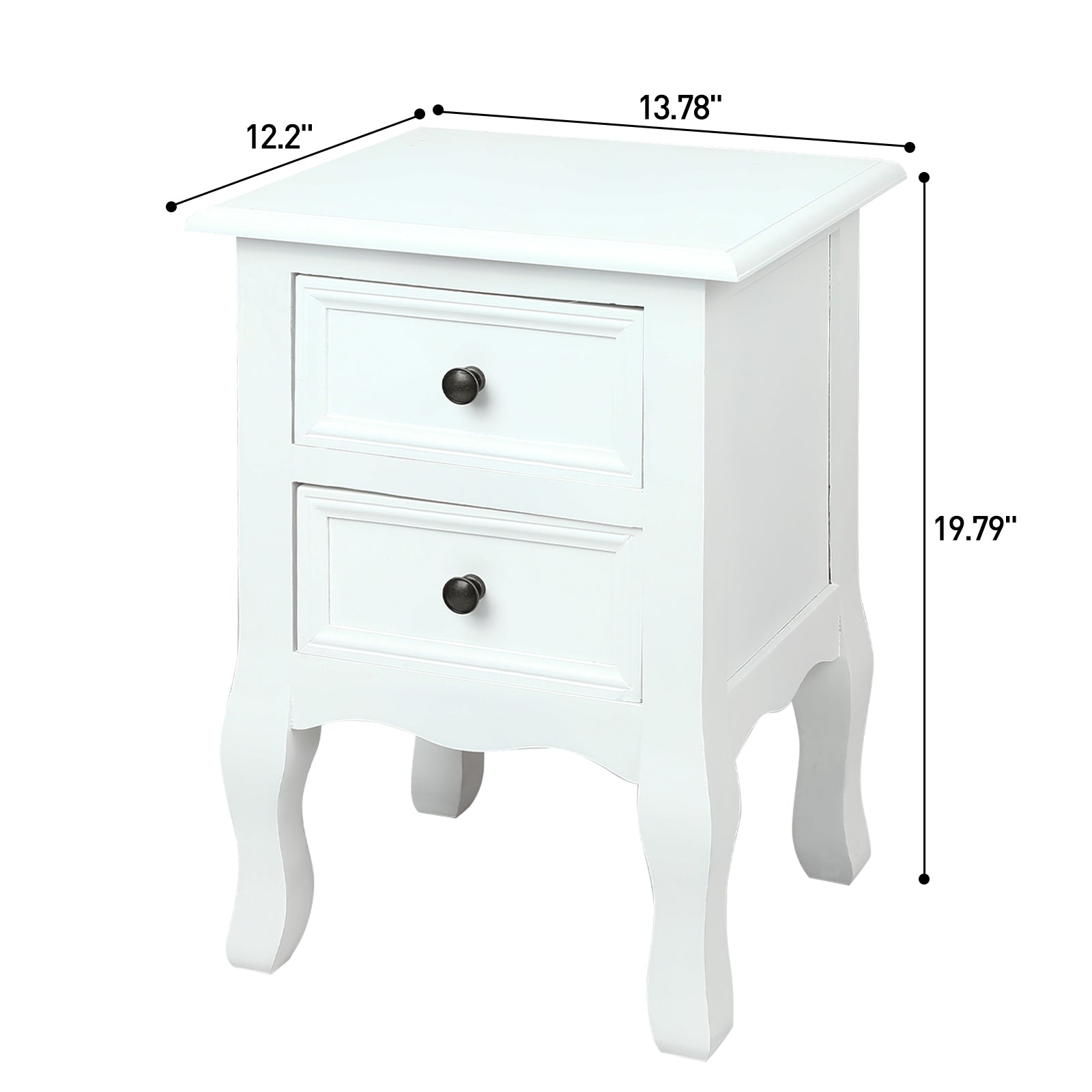 Babion White Nightstand Set of 2 Wood Bedside Tables, No Assembly