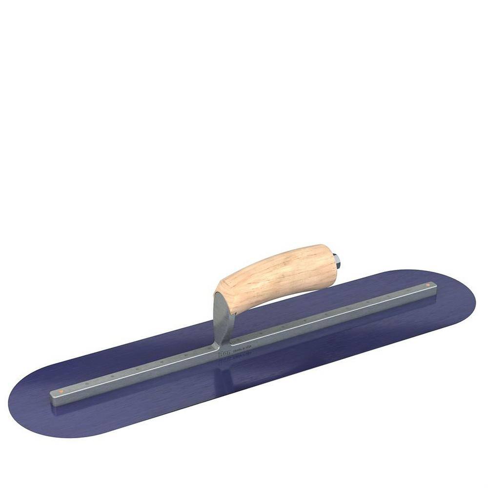 Bon Tool 20 in. x 5 in. Blue Steel Round End Finishing Trowel with Wood Handle and Long Shank 66-156