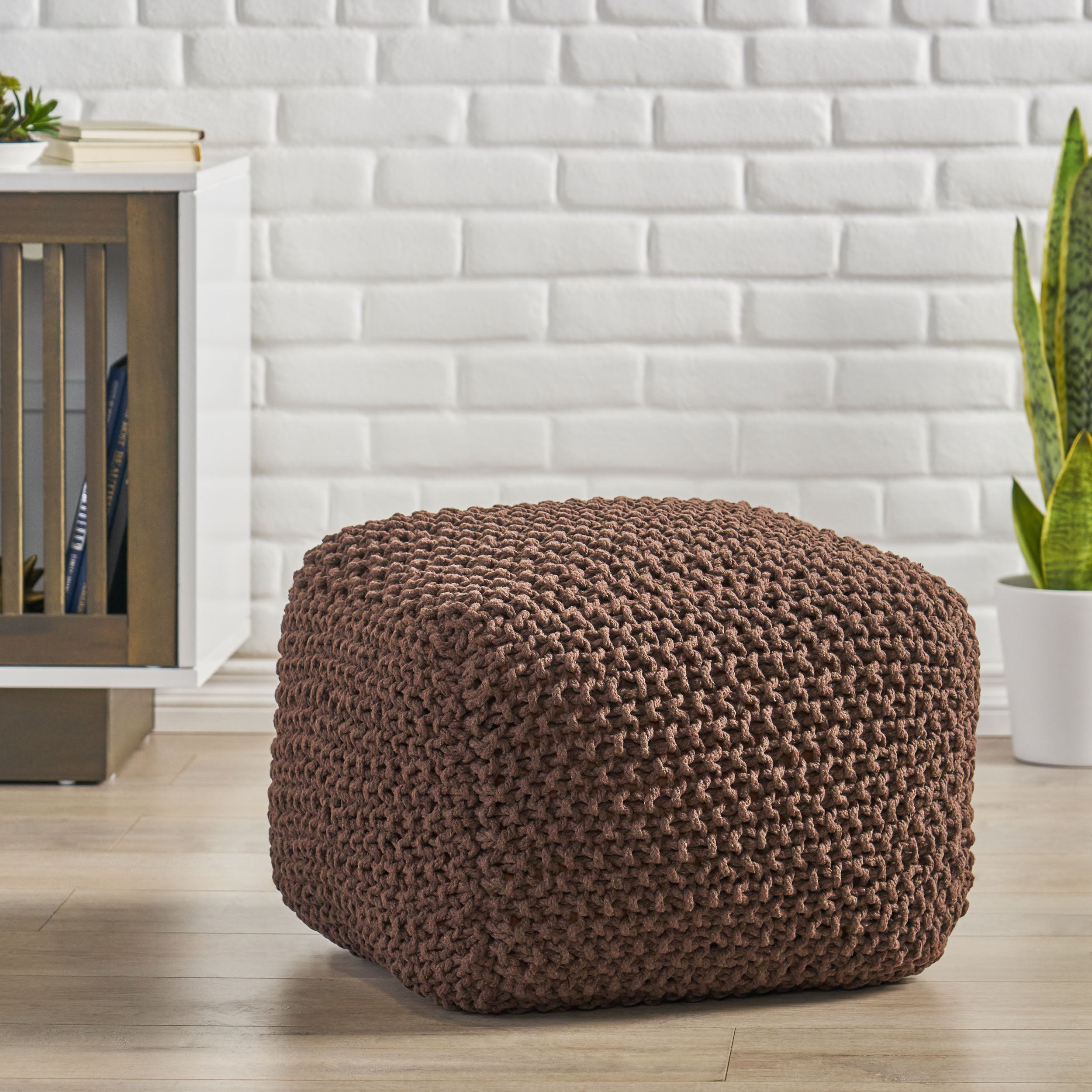 Teresa Modern Knitted Cotton Cube Pouf