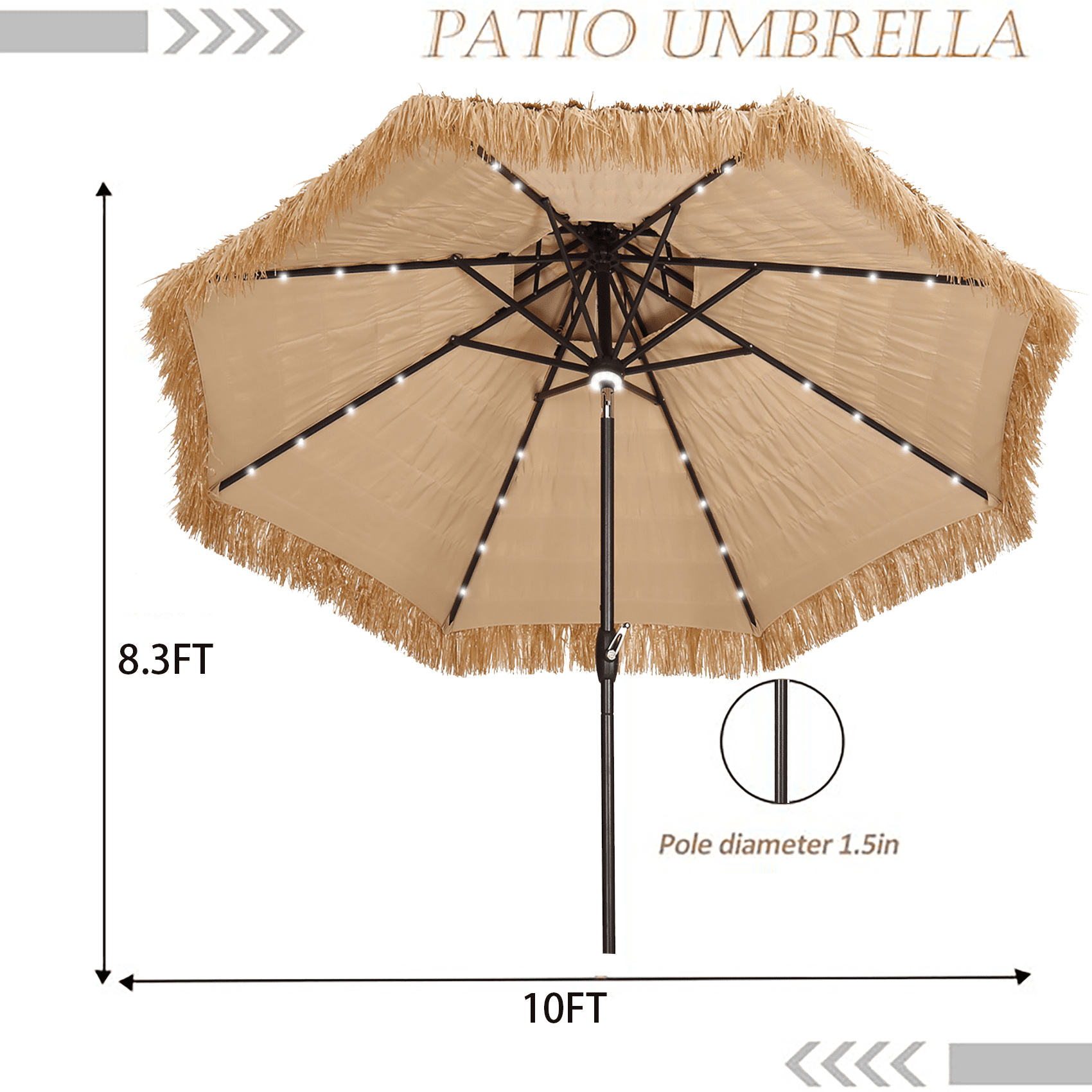 Autlaycil 10FT Double Tiers Solar LED Lights Thatched Tiki Umbrella, Outdoor, Pool, Patio, Beach,Yellow