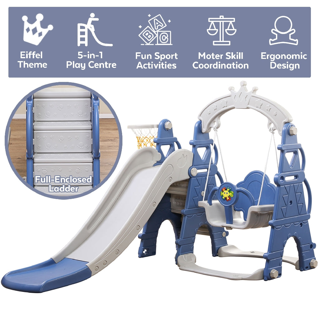 IMP Indoor kids 4 in 1 function Slide, baby swing. Toys for toddlers indoor slide, basketball, swing and music. Plastic playground slide for toddler. Toddler climber indoor playhouse. Playset