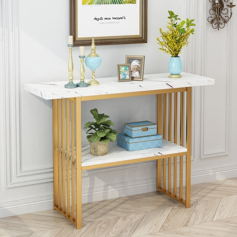 Modern 42 Inch Console/Accent Table with Geometric Metal Legs