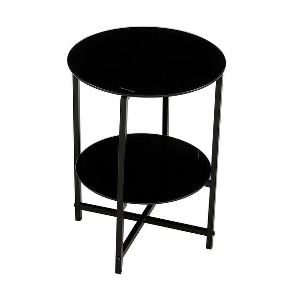 Black 2 layer Tempered Glass End Table Round Coffee Table