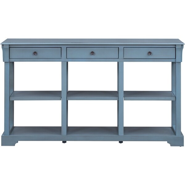 Console Table with Ample Storage， Open Shelves and Drawers