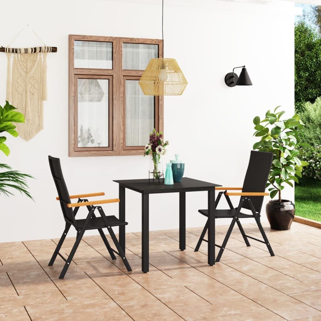 3 Piece Patio Dining Set Black and Brown -  - 37575656