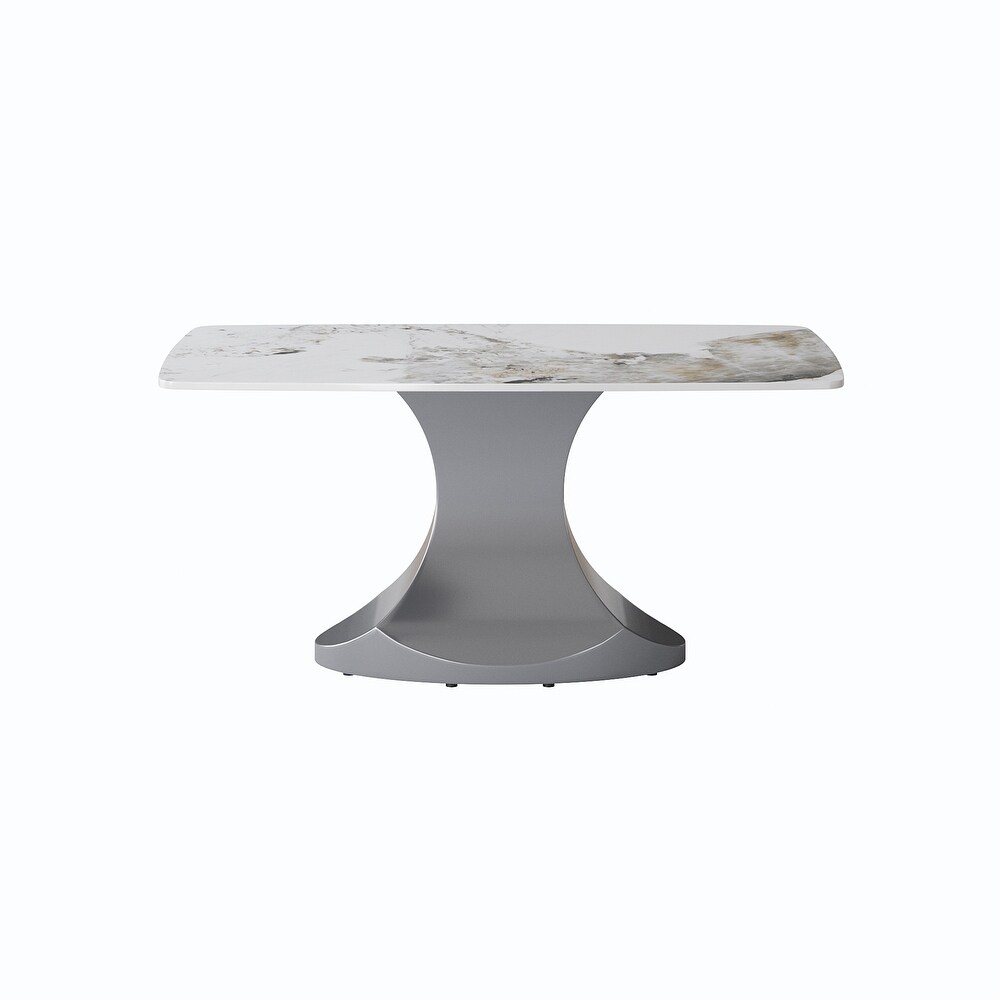 Dining Table for 6~8 Person  Faux Marble Kitchen Dining Table with Grey Pedestal.