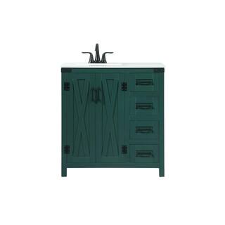 Simply Living 32 in. W x 19 in. D x 34 in. H Bath Vanity in Green with Ivory White Quartz Top SL270696MGN