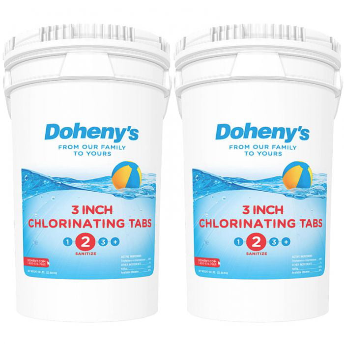 Doheny's 3 Inch Swimming Pool Chlorine Tablets | Pro-Grade Pool Sanitizer | Long Lasting Slow Dissolving | Individually Wrapped | 99% Active Ingredient 90% Stabilized Chlorine | 100lbs (2)50LB Buckets