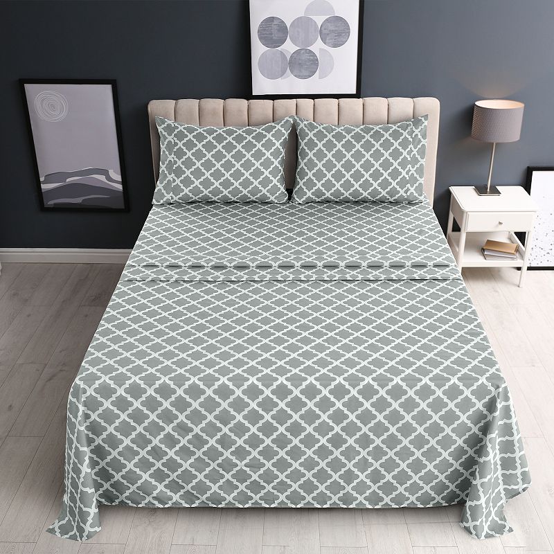 Microfiber Quatrefoil Bed Sheet Set - Lux Decor Collection