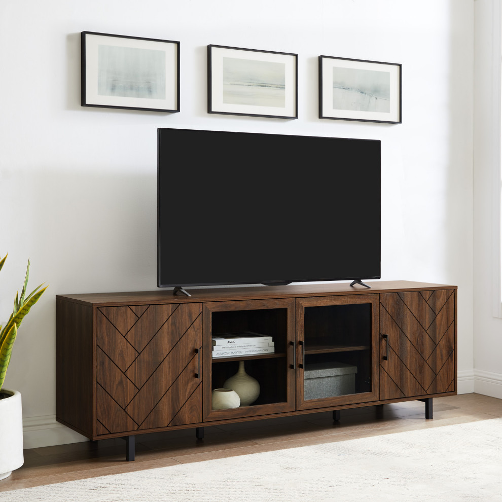 70 quotHerringbone Groove 4 Door TV Stand   Industrial   Entertainment Centers And Tv Stands   by Walker Edison  Houzz