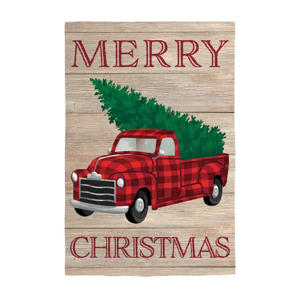 Evergreen Enterprises Holiday Plaid Truck House Linen Flag