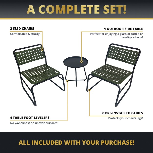 Kinger Home 3 piece Outdoor Patio Bistro Table And Chairs Set Of 2 Rattan Wicker Cast Aluminum Patio Furniture Green