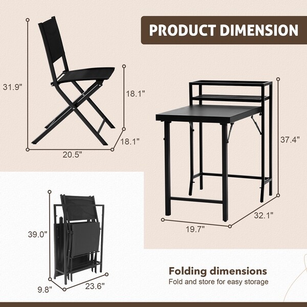 3PCS Patio Bistro Set Patio Set of Foldable Patio Table and Chairs