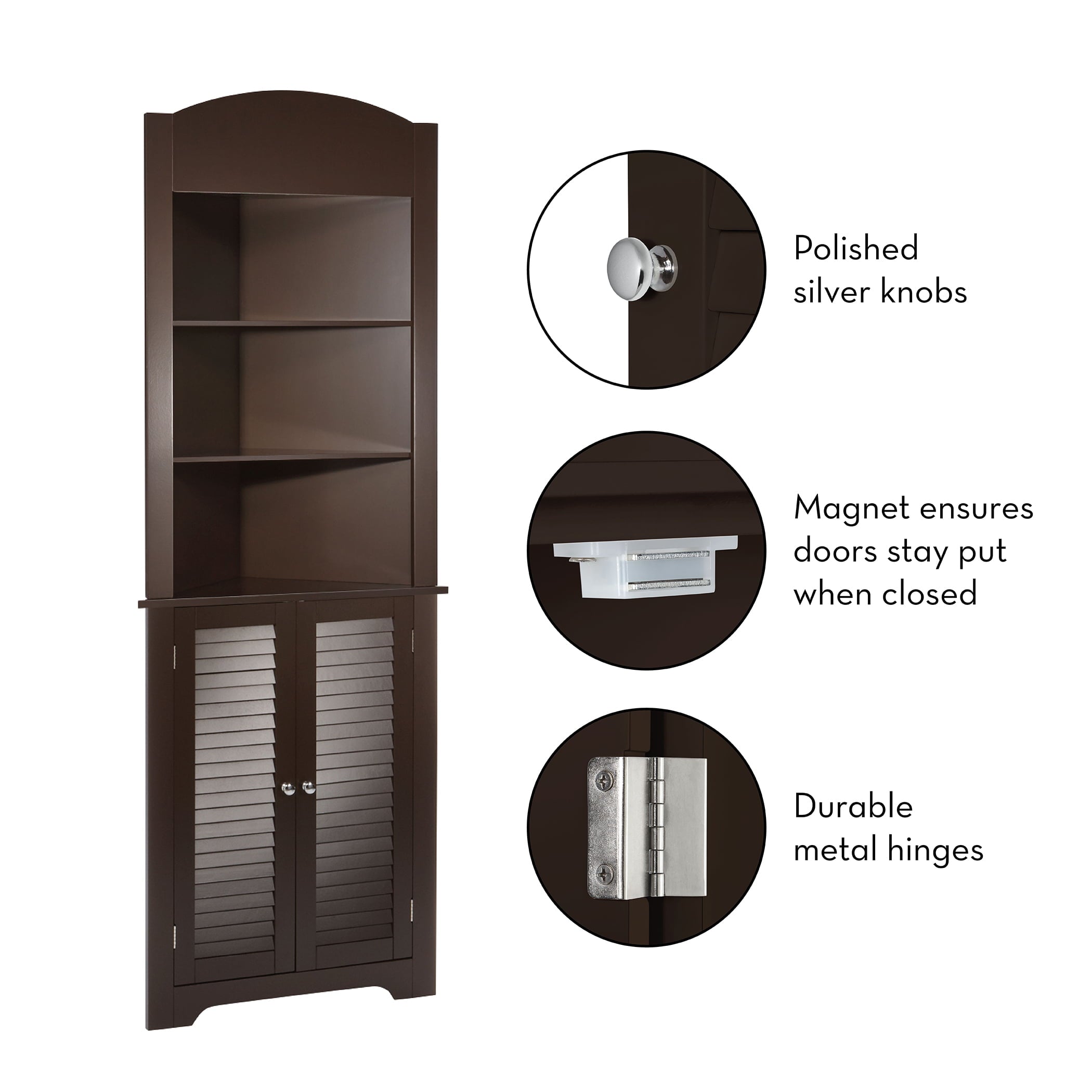 RiverRidge Home Ellsworth Collection - Tall Corner Storage Cabinet, Espresso