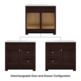 Home Decorators Collection Sedgewood 36.5 in. W Configurable Bath Vanity in Cognac with Solid Surface Top in Arctic with White Sink PPLNKDCG36D