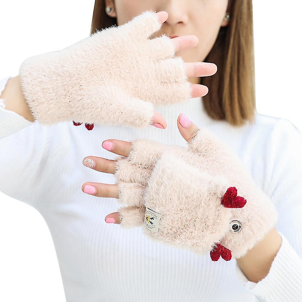 Women's Winter Warm Touch Screen Gloves Cute Flip Knit Glove