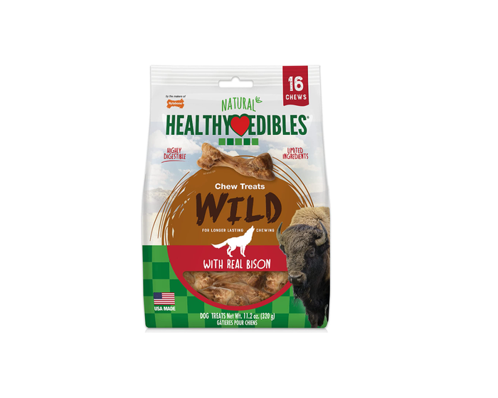 Nylabone Healthy Edibles Wild Bison Dog Treats， 16 Count Small Pack- NEB201M16P